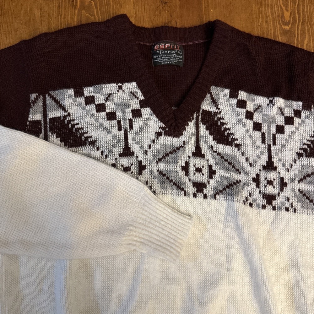 Esprit by Campus Virgin Orlon Acrylic V Neck Sweater Red Womens L VTG